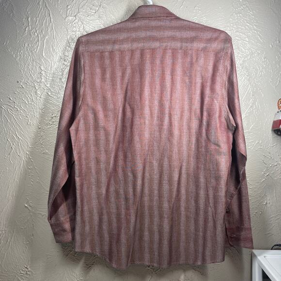 Jhane Barnes Maroon Long Sleeve Silk Cotton Blend Striped Shirt Mens Size Large - Picture 4 of 7